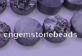 CAG8372 7.5 inches 18mm coin silver plated druzy agate beads