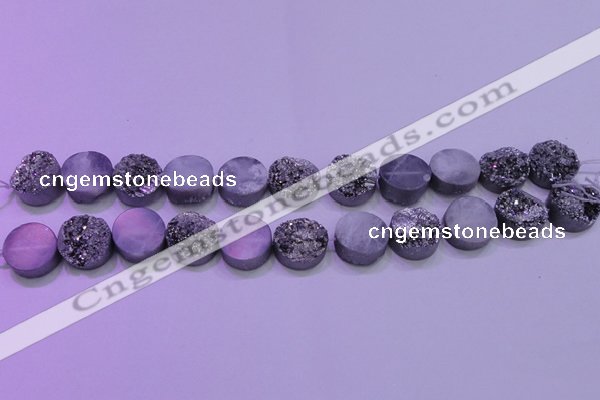 CAG8372 7.5 inches 18mm coin silver plated druzy agate beads