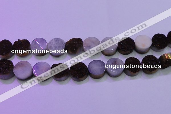 CAG8385 7.5 inches 20mm coin purple plated druzy agate beads