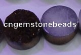 CAG8395 7.5 inches 25mm coin purple plated druzy agate beads