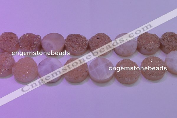 CAG8401 7.5 inches 30mm coin champagne plated druzy agate beads