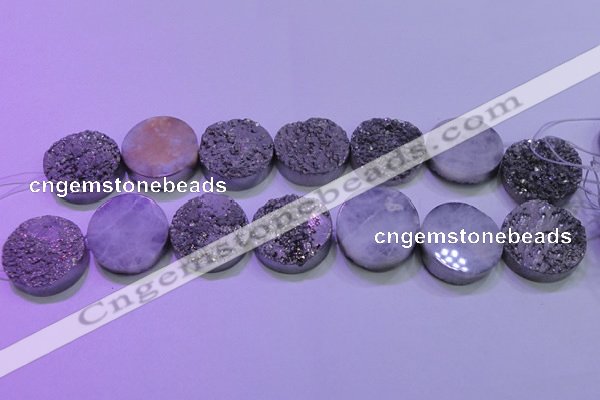 CAG8402 7.5 inches 30mm coin silver plated druzy agate beads