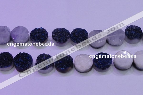 CAG8406 7.5 inches 30mm coin blue plated druzy agate beads