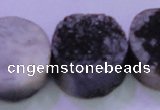 CAG8407 7.5 inches 30mm coin black plated druzy agate beads