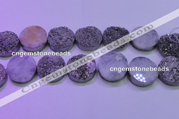 CAG8412 7.5 inches 35mm coin silver plated druzy agate beads