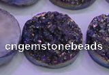 CAG8414 7.5 inches 35mm coin rainbow plated druzy agate beads