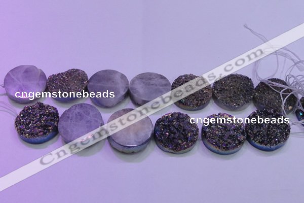 CAG8414 7.5 inches 35mm coin rainbow plated druzy agate beads