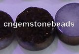 CAG8415 7.5 inches 35mm coin purple plated druzy agate beads