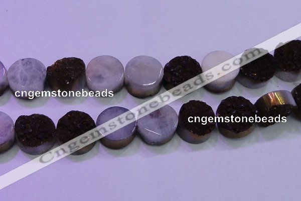 CAG8415 7.5 inches 35mm coin purple plated druzy agate beads