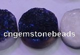 CAG8416 7.5 inches 35mm coin blue plated druzy agate beads