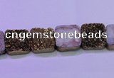 CAG8420 7.5 inches 10*10mm square gold plated druzy agate beads