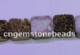 CAG8423 7.5 inches 16*16mm square gold plated druzy agate beads