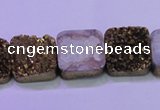 CAG8424 7.5 inches 18*18mm square gold plated druzy agate beads