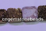 CAG8426 7.5 inches 22*22mm square gold plated druzy agate beads