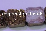 CAG8427 7.5 inches 25*25mm square gold plated druzy agate beads