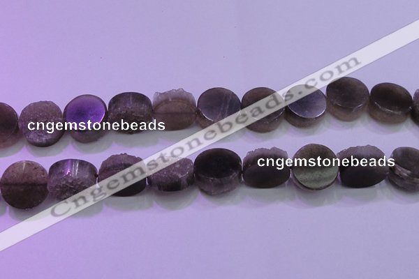 CAG8435 15.5 inches 20mm coin grey druzy agate gemstone beads