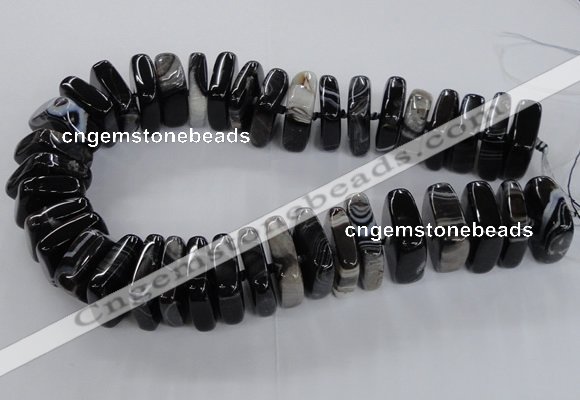 CAG8550 15.5 inches 9*23mm - 10*25mm square black line agate beads