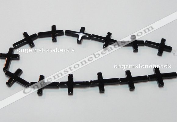 CAG8570 15.5 inches 22*30mm cross black agate gemstone beads