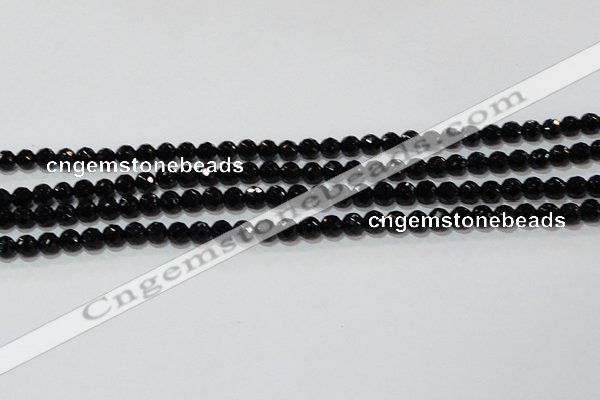 CAG8610 15.5 inches 6mm faceted round black agate gemstone beads