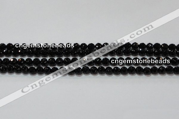 CAG8611 15.5 inches 8mm faceted round black agate gemstone beads