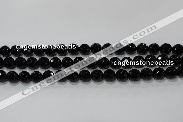 CAG8614 15.5 inches 14mm faceted round black agate gemstone beads