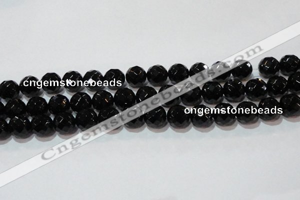 CAG8615 15.5 inches 16mm faceted round black agate gemstone beads