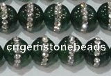 CAG8622 15.5 inches 12mm round green agate with rhinestone beads