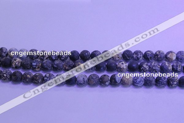 CAG8652 15.5 inches 8mm round matte blue ocean agate beads