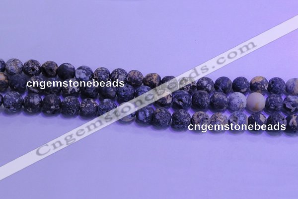 CAG8653 15.5 inches 10mm round matte blue ocean agate beads