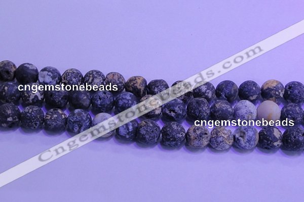 CAG8655 15.5 inches 14mm round matte blue ocean agate beads