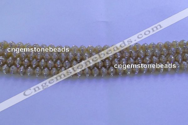 CAG8790 15.5 inches 6mm round agate with rhinestone beads