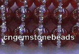 CAG8802 15.5 inches 10mm round agate with rhinestone beads