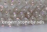 CAG8830 15.5 inches 6mm round matte agate with rhinestone beads