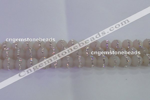 CAG8833 15.5 inches 12mm round matte agate with rhinestone beads