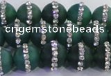 CAG8837 15.5 inches 10mm round matte agate with rhinestone beads