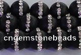 CAG8842 15.5 inches 10mm round matte agate with rhinestone beads