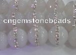 CAG8850 15.5 inches 6mm faceted round agate with rhinestone beads