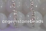 CAG8854 15.5 inches 14mm faceted round agate with rhinestone beads