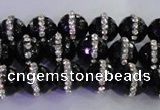 CAG8856 15.5 inches 8mm faceted round agate with rhinestone beads