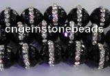 CAG8857 15.5 inches 10mm faceted round agate with rhinestone beads