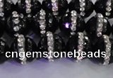 CAG8858 15.5 inches 12mm faceted round agate with rhinestone beads