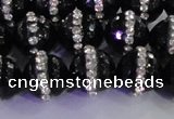 CAG8859 15.5 inches 14mm faceted round agate with rhinestone beads