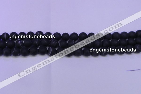 CAG8873 15.5 inches 10mm round matte black line agate beads