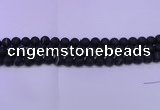 CAG8875 15.5 inches 14mm round matte black line agate beads