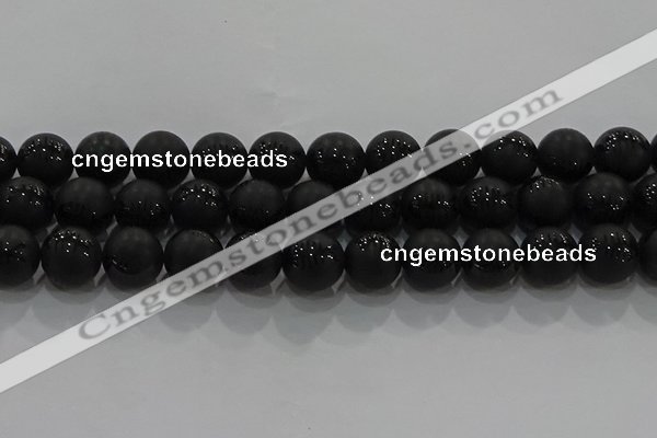 CAG8921 15.5 inches 10mm round matte black agate beads wholesale