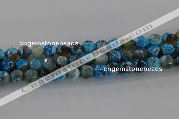 CAG8944 15.5 inches 8mm faceted round fire crackle agate beads