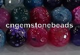 CAG8946 15.5 inches 8mm faceted round fire crackle agate beads