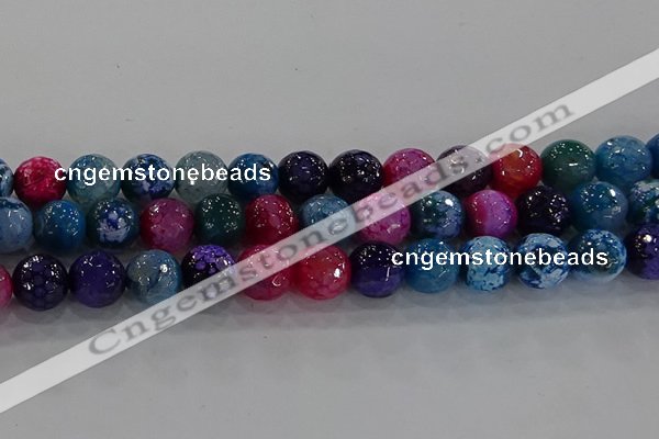 CAG8946 15.5 inches 8mm faceted round fire crackle agate beads