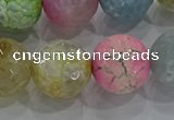 CAG8952 15.5 inches 14mm faceted round fire crackle agate beads