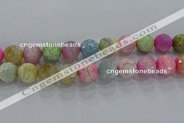 CAG8952 15.5 inches 14mm faceted round fire crackle agate beads